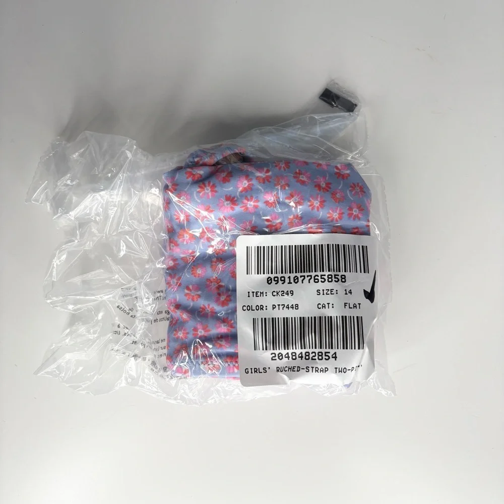 NWT J. Crew Crewcuts Girls' Ruched-strap Swim Top Blue Multi Floral